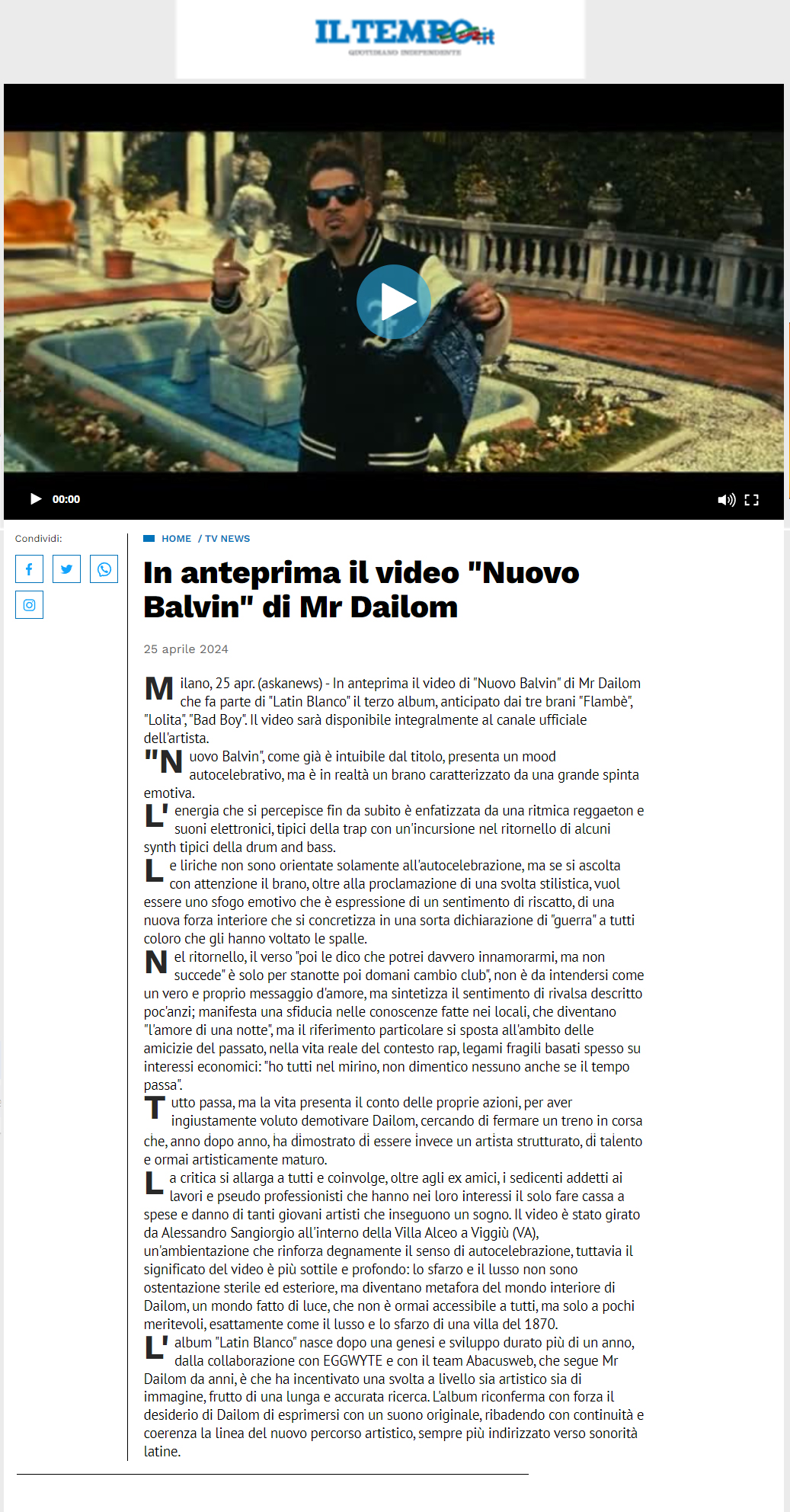Mr Dailom su Il Tempo (25-04-2024)