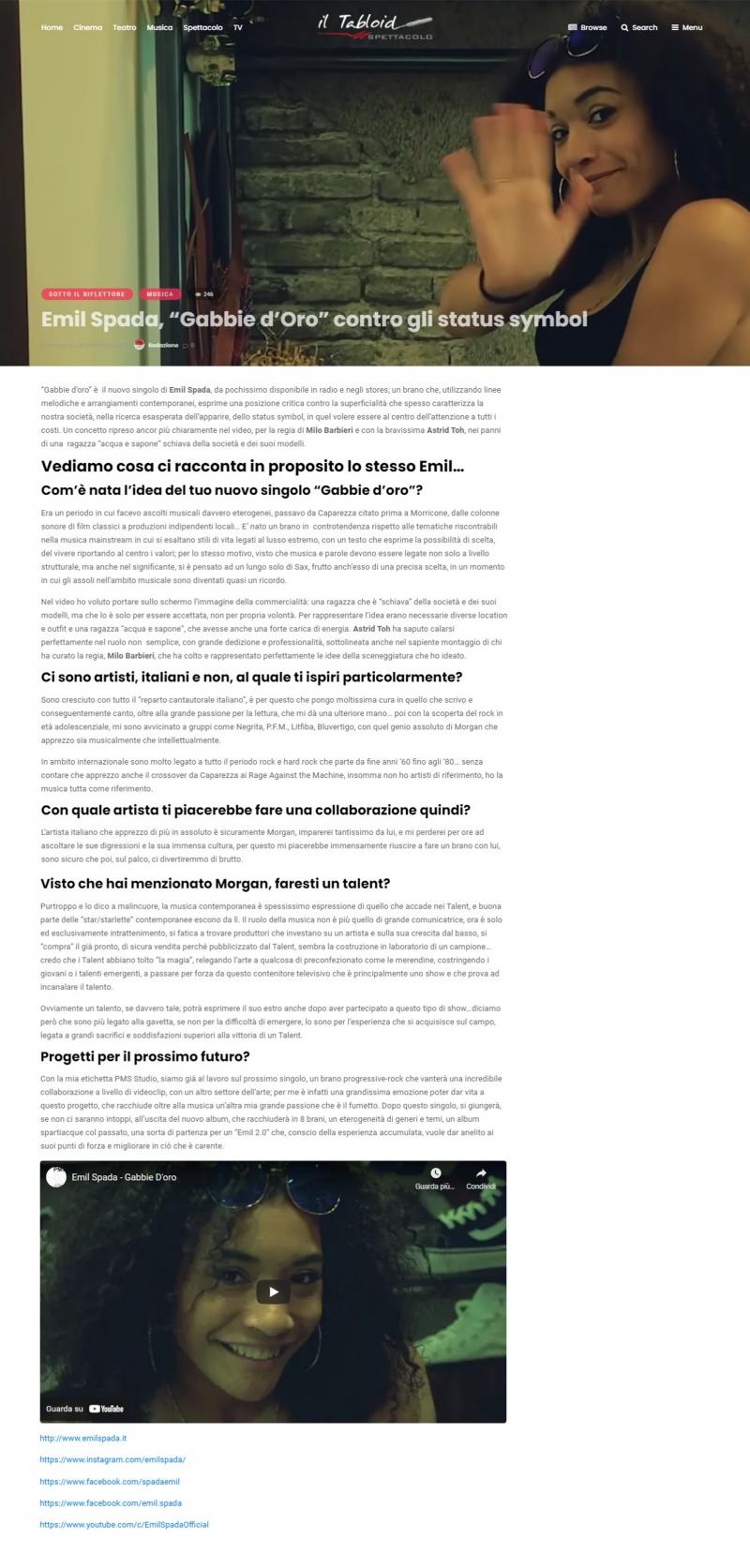 Emil Spada su Il Tabloid